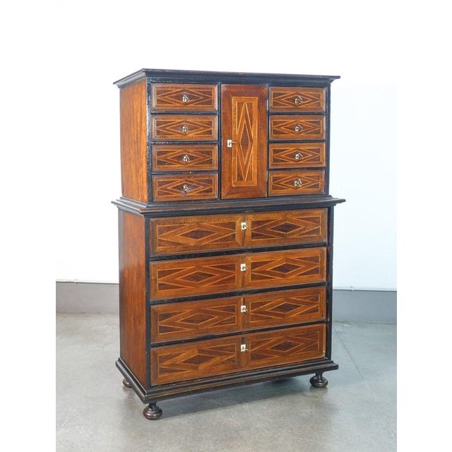 Inlaid Wooden Coin Cabinet, 1700s For Sale - Image 9 of 18