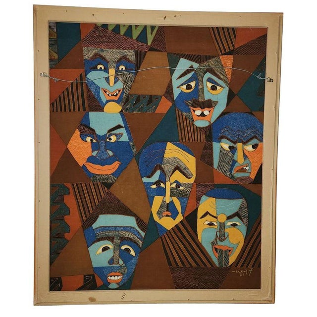 Asian "Faces" - Batik Print by Javanese Artist F. Agus Mudjono - 1980 For Sale - Image 3 of 4