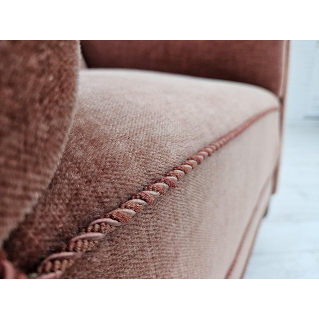 Vintage Danish Lounge Chair in Salmon Pink Furniture Velour and Ash Wood, 1950s For Sale - Image 12 of 17