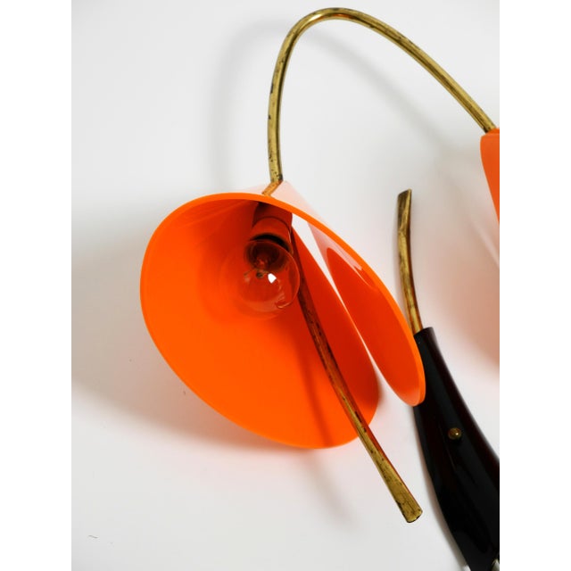 Metal Large Italian Mid-Century Modern Brass Wall Lamp with Orange Acrylic Glass Shades, 1950s For Sale - Image 7 of 18