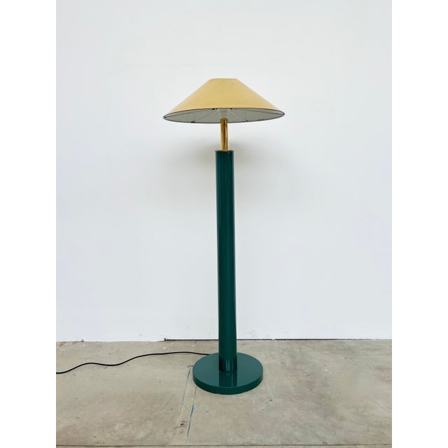 Green Lacquered Metal Floor Lamp with Gold Lampshade, 1980s For Sale - Image 3 of 11