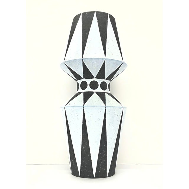 Black Jonathan Adler Palm Springs Diamonds Black Stoneware Vase With a Satin-Matte Ivory Glaze For Sale - Image 8 of 8