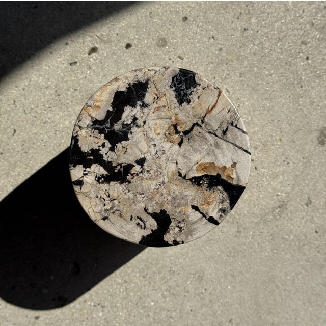 1980s Small Side Table in White Petrified Wood Inlaid with Black, 1980s For Sale - Image 5 of 11