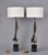 Found in Italy, this pair of brutalist-style table lamps date from the 1970s. Base is black marble or granite with metal...
