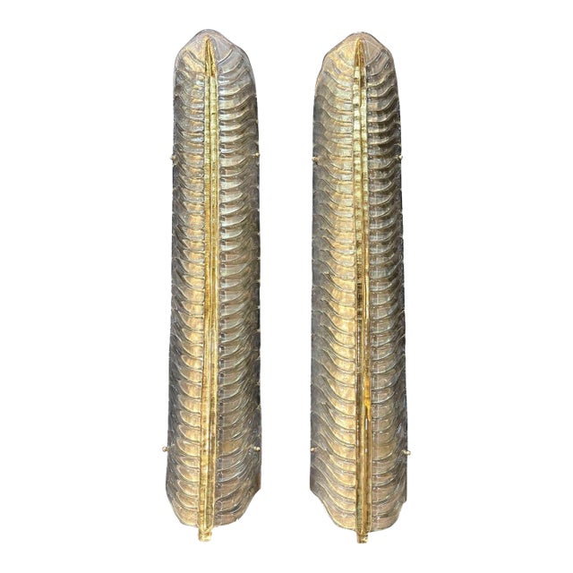 Italian Murano Glass Leaf Form Sconces - A Pair For Sale