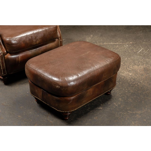 Vintage Wingback Leather Chair With Pillow, Ottoman by Walter E. Smithe For Sale - Image 10 of 18