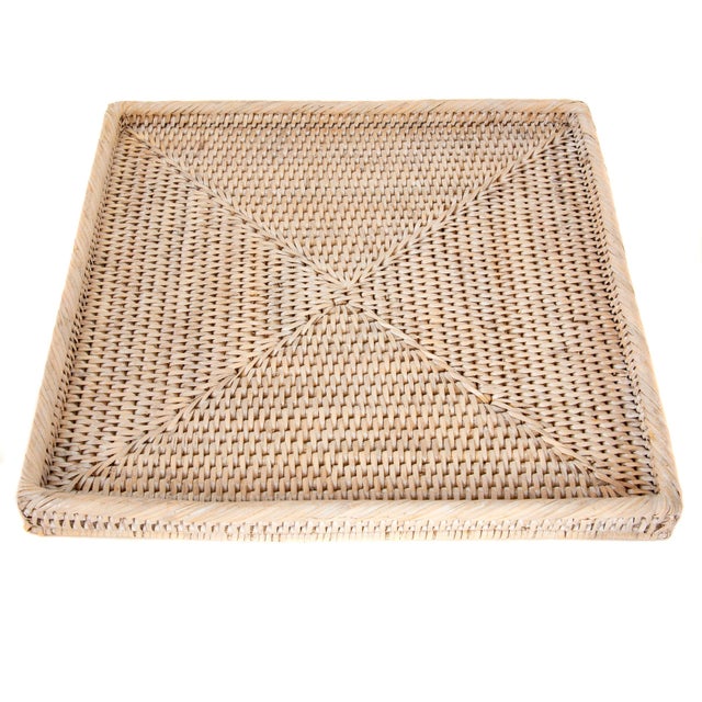 Artifacts Rattan Square Flat Tray, White Wash, 12" For Sale In Houston - Image 6 of 6