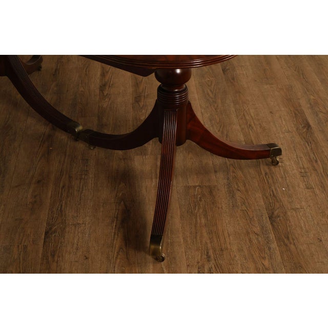 Mid 20th Century Regency Style Banded Mahogany Double Pedestal Dining Table With 2 Leaves For Sale - Image 5 of 18