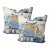 Pair of 22'' Thibaut Chinoiserie-Inspired Blue & Gold Scenic Throw Pillows For Sale
