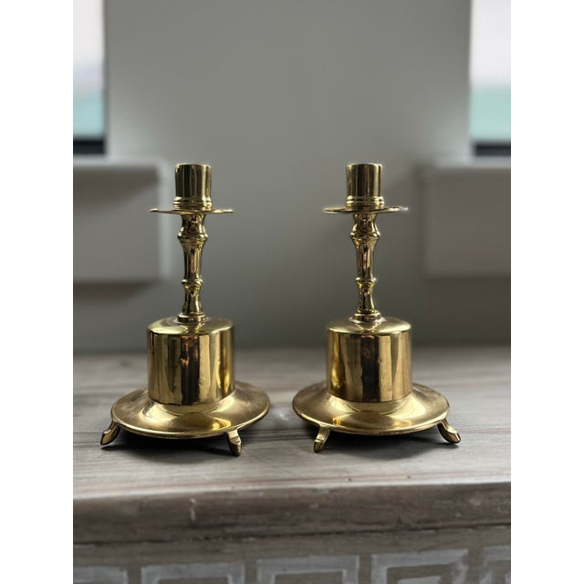 Mid 20th Century Mid 20th Century Nautical Brass Candlestick Holders-a Pair For Sale - Image 5 of 10