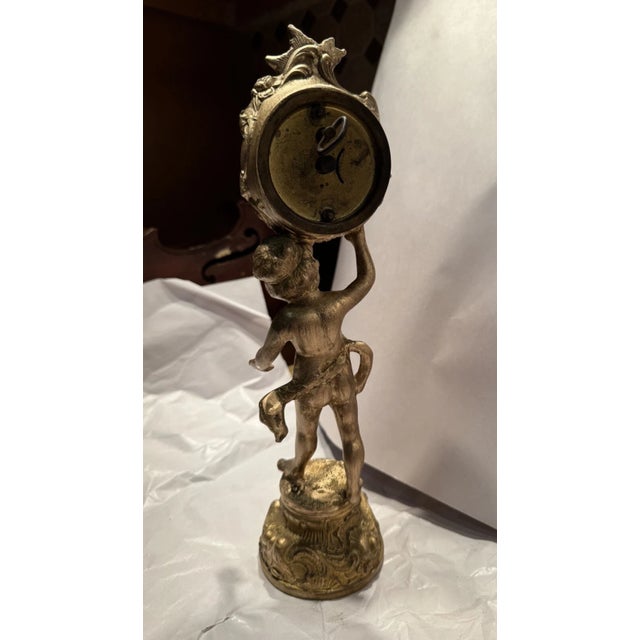Art Nouveau Antique Art Nouveau Figural Statue Desk Clock by Jennings Brothers For Sale - Image 3 of 9