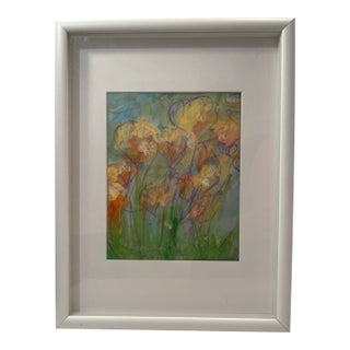 Original Mixed Media Artwork “Flowers in Field” (Watered Acrylic Painting and Ink on Art Paper); Signed, Framed For Sale