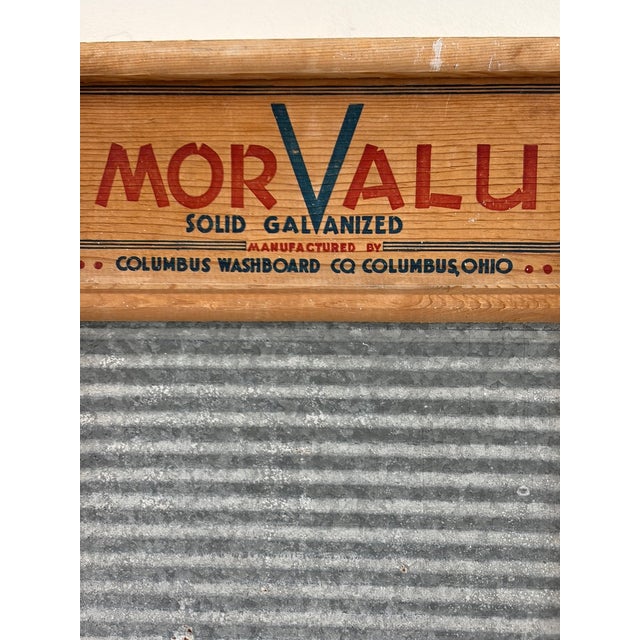 Authentic vintage MorValu galvanized metal washboard manufactured by the Columbus Washboard Company of Columbus, Ohio, one...