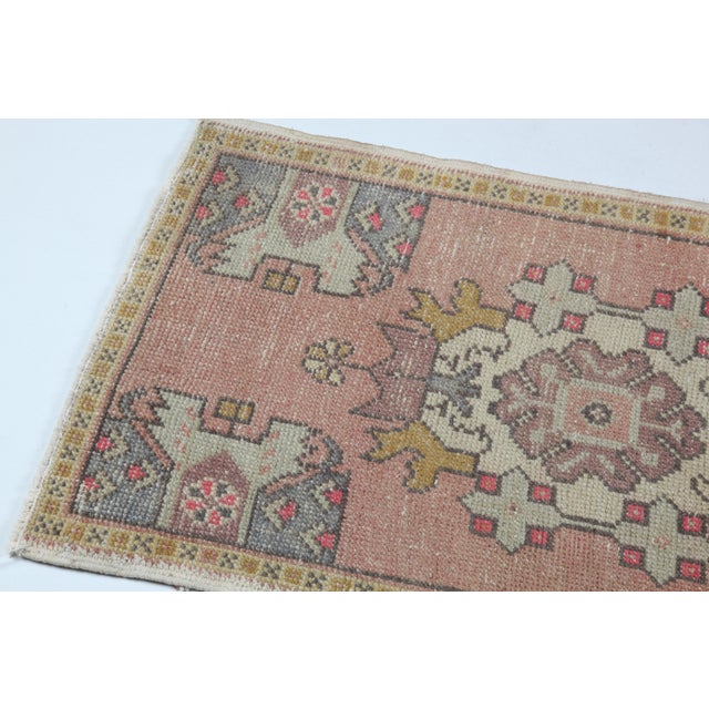 Vintage Turkish Wool Door Mat – Medallion & Mustard Floral Border - 1' 10'' X 3' 5'' For Sale - Image 9 of 10