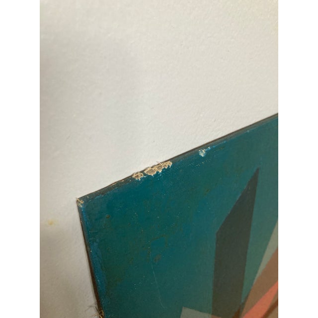 Textile Benjamin Ben Frazier Cunningham (1925-1975) Painting Oil on Canvas Board 1952 “Scarlet” Op Art Hard Edge Mid Century 16”x20” For Sale - Image 7 of 12