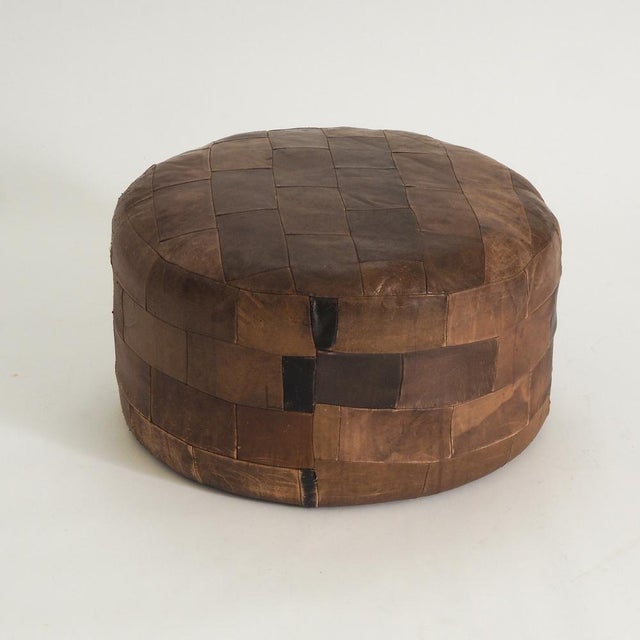 1960s Vintage Leather Patchwork Ottoman, 1960s For Sale - Image 5 of 15