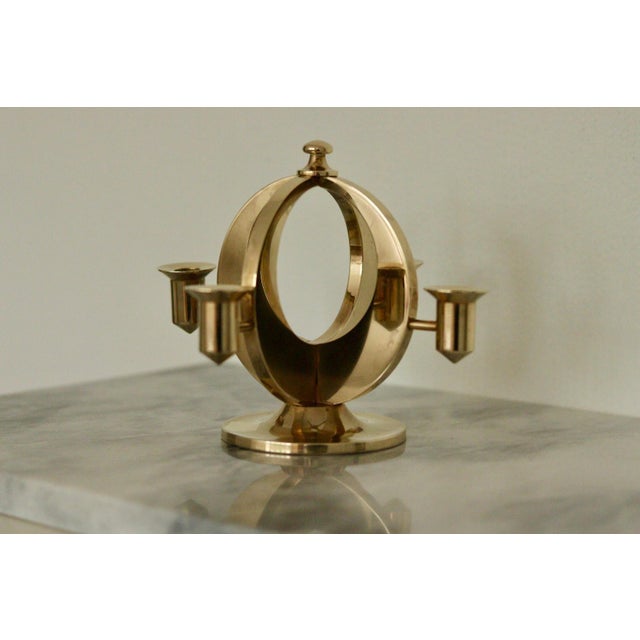 Goldenrod Swedish Brass Candelabra by Arthur Pe Kolbäck For Sale - Image 8 of 9