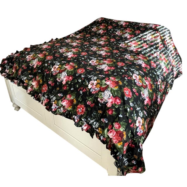 Ralph Lauren VTG Ralph Lauren Isadora BLK Floral Custom Rod Pocket Drapery Panels + Swag Valance. Backed With Ralph Lauren Sergeant. For Sale - Image 4 of 11