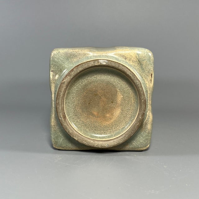 15th Century & Earlier Vintage‑Style Chinese Longquan Celadon Cong‑Shape Square Vase For Sale - Image 5 of 6