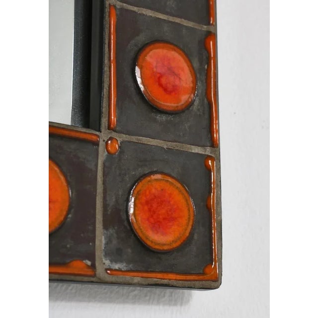 Wall Mirror with Orange Ceramic Tiles attributed to Dietlinde Hein for Knabstrup, Denmark, 1960s For Sale - Image 4 of 9