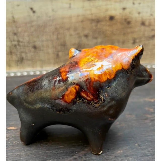 1960s Newland Studio Small Drip Glaze Bison by Eric Leaper For Sale - Image 6 of 7