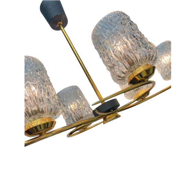 Mid-Century Modern Vintage French Pendant Light in Brass and Glass, 1960s For Sale - Image 3 of 12