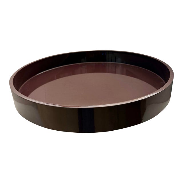 Round Coffee Brown Lacquered Tray For Sale