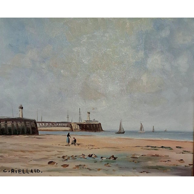 Christophe Rielland, View of a Port and Lively Beach, Oil on Canvas, Framed For Sale - Image 7 of 9