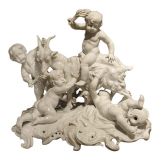 A Fine 19th Century Porcelain Capodimonte Group of Cherubs and a Goat For Sale