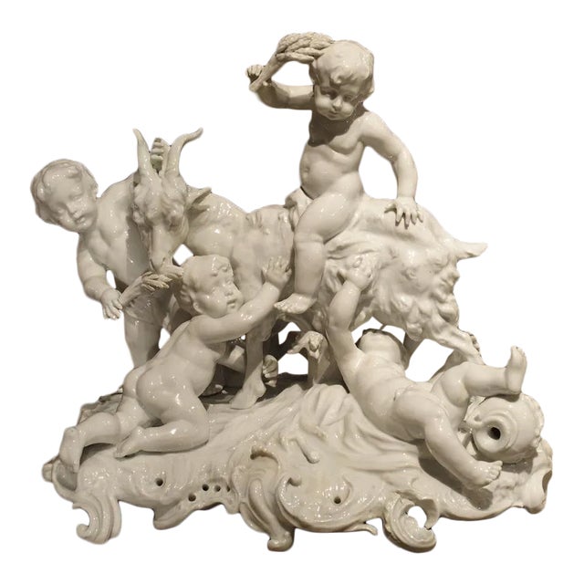 A Fine 19th Century Porcelain Capodimonte Group of Cherubs and a Goat For Sale