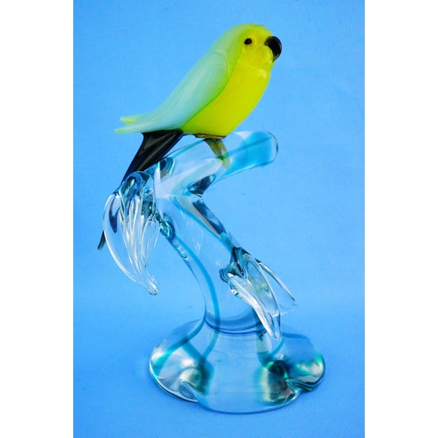 20th Century Sculpture of Parrot on Branch in Opaline Murano Glass attributed to Seguso Glassworks, Set of 2 For Sale - Image 8 of 18