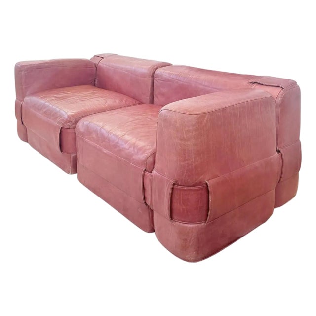 1964 Original 932-Quartet Leather Sofa Sectional Mario Bellini for Cassina, 2 Pieces For Sale