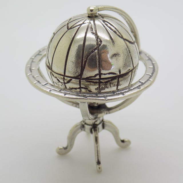 1980s Vintage Italian Handmade Silver Spinning Globe Miniature, Tuscany, Arezzo, Italy, 1980s For Sale - Image 5 of 13