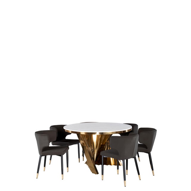 Gold Waterfall Dining Set With Marble Top & Black & Gold Chairs - Set of 7 For Sale - Image 8 of 8
