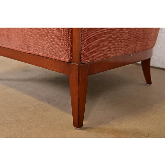 John Widdicomb Modern Art Deco Cherry Wood High Back Upholstered Tub Chair or Slipper Chair For Sale - Image 11 of 16