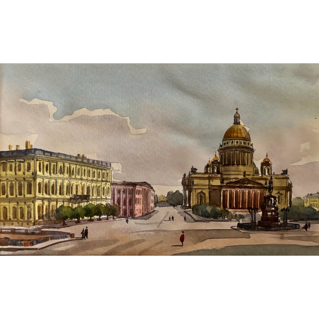 Original Galina Karmatskaya St. Petersburg Square Pen and Watercolor Painting, Matted For Sale - Image 9 of 12