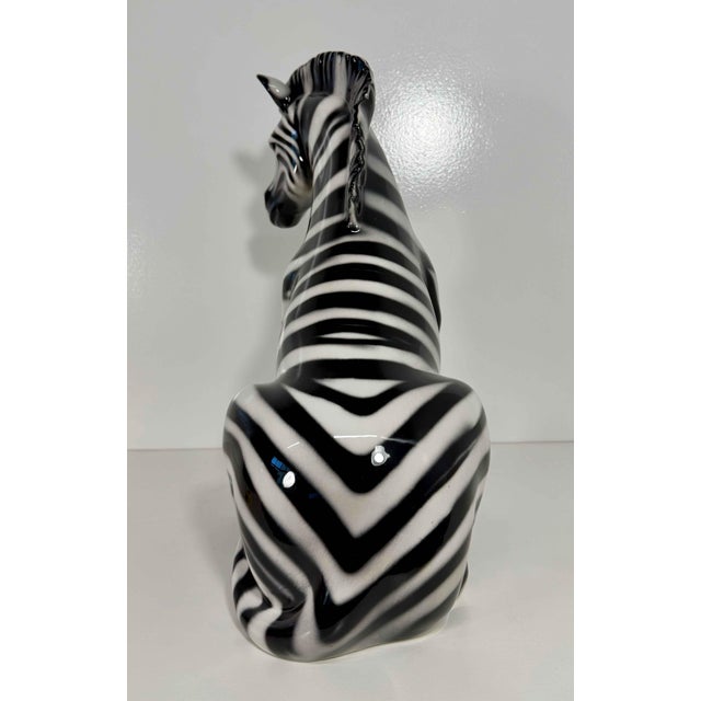 Ceramic Seated Glazed Ceramic Zebra Sculpture, Bassano, 2000s For Sale - Image 7 of 11