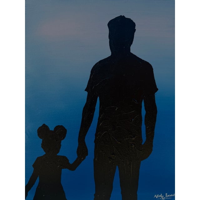 Her First Protector, Miniature Silhouette Painting, Acrylic on Canvas, Emmanuel Akolo, 2026 For Sale
