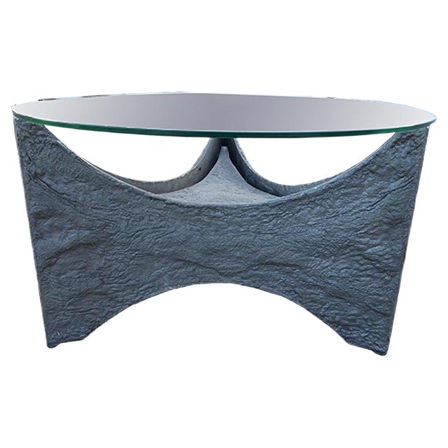 Mid-Century Aluminum Brutalist Coffee Table with Lamp For Sale