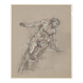 Late 20th Century Alison Bell, Study of a Male Nude Conte Crayon Drawing For Sale