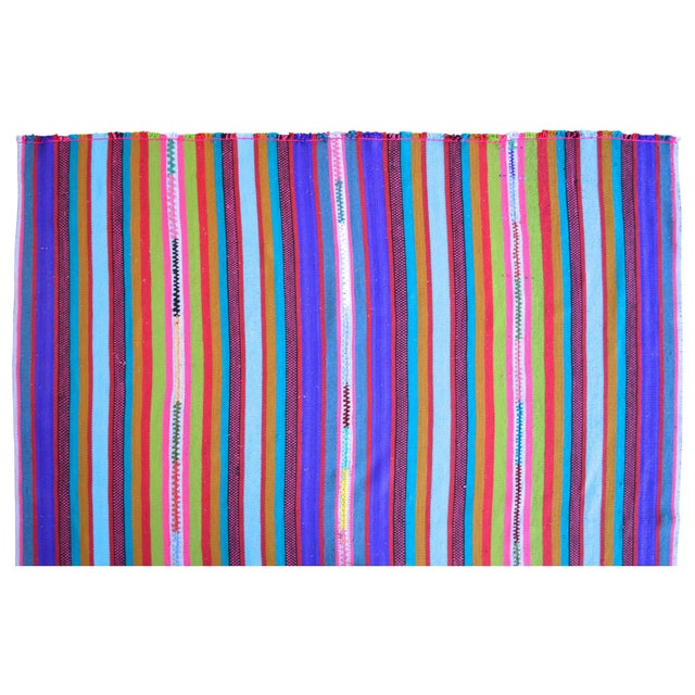 Purple Bright Multi Color Striped Turkish Rug, 5'6x8'6 Authentic Village Kilim, Mid Century Modern Home Decor For Sale - Image 8 of 12