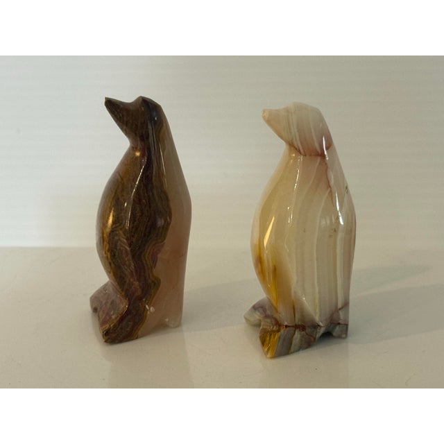 Cream Vintage Hand-Carved Translucent Stone Penguin Figurines — Pair 2.25” Tall For Sale - Image 8 of 10