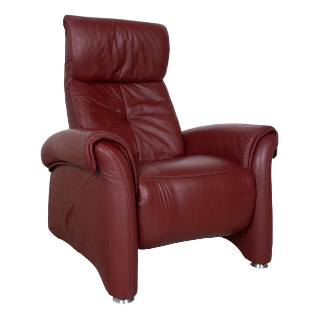 Cherry Red Leather Armchair from Himolla For Sale