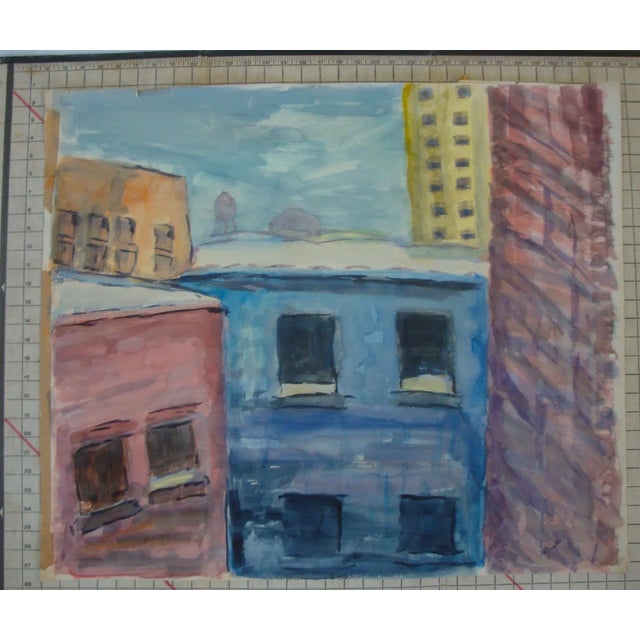 Mid-Century Modern 1950s Abstract Mid Century Modern Cityscape Painting For Sale - Image 3 of 3