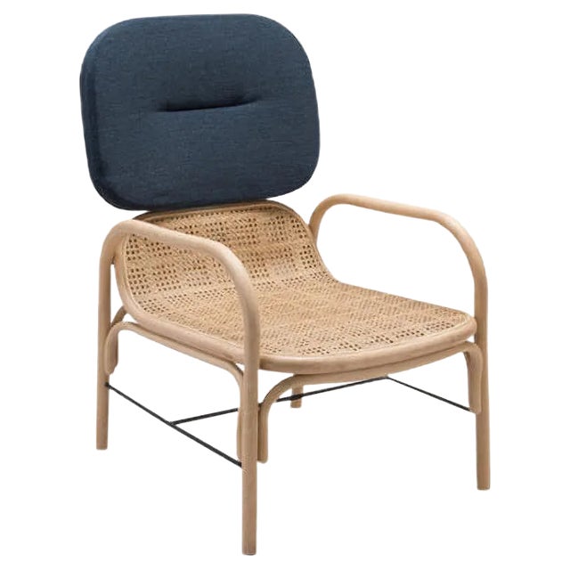 Plus Rattan Armchair with Gabriel Fabrics Mood Blue Cushion by AC/AL Studio for ORCHID EDITION For Sale