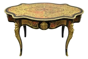 Napoleon III Style French Inlaid Brass Bronze Boulle Turtle Top Center Table