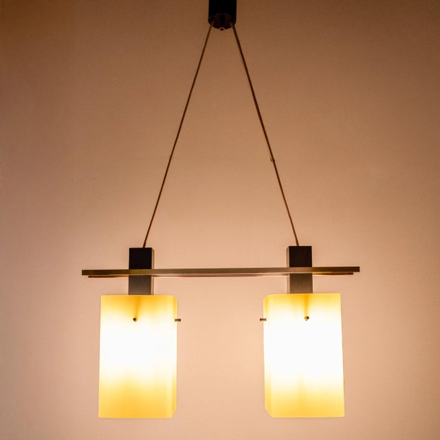 Black Italian Ceiling Pendant with Opaline Glass Shades and Brass Details from Stilnovo, 1960s For Sale - Image 8 of 11