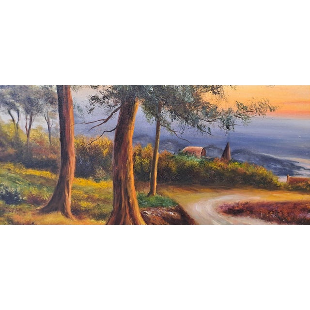 Hilly Landscape at Sunset with a Stream, 20th Century, Oil Painting on Canvas, Framed For Sale - Image 9 of 13