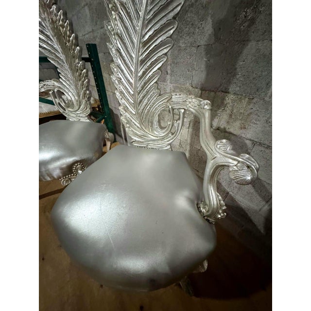 1990s Italian Baroque Silver Chair Set – High Back Silver Leaf For Sale - Image 4 of 9