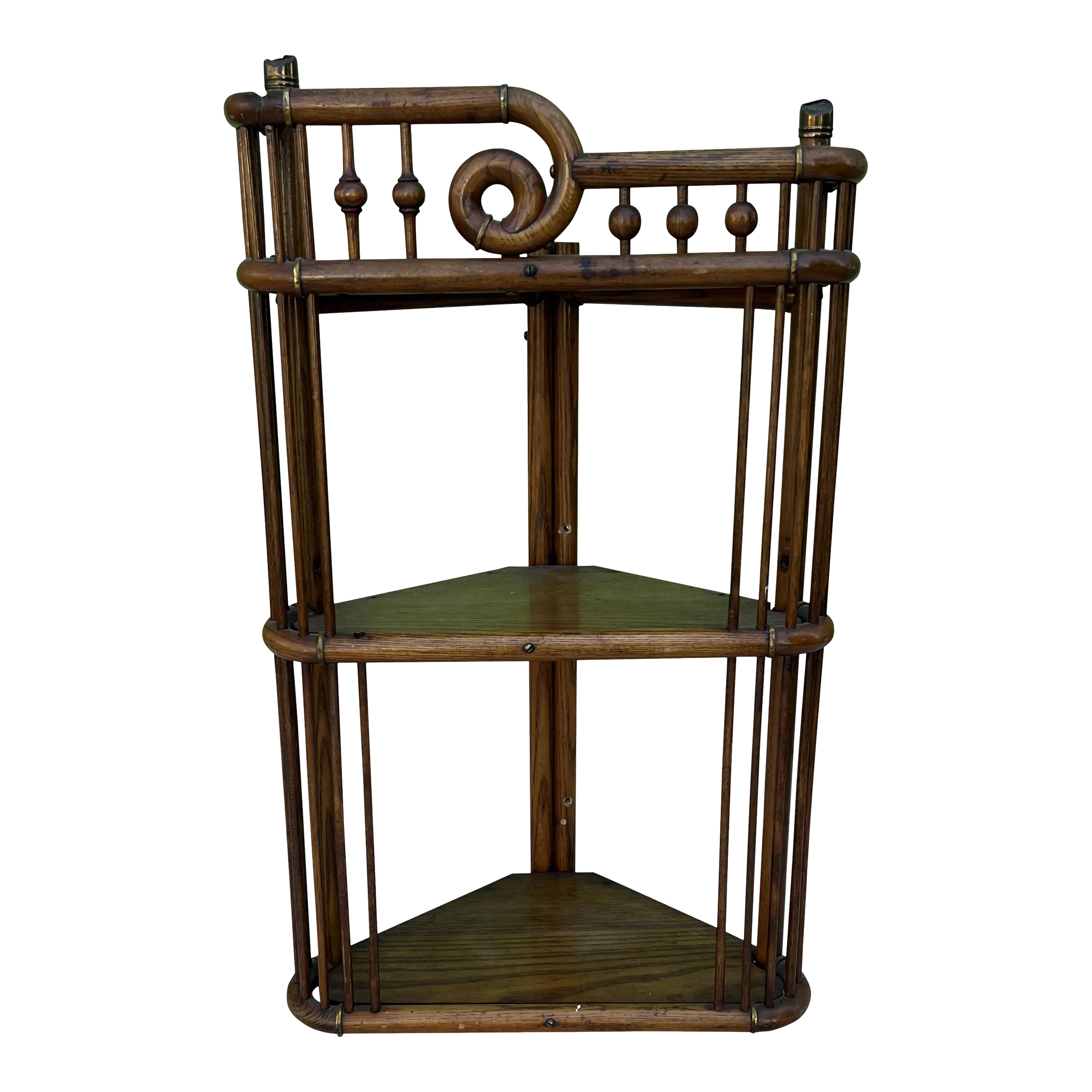 Antique Victorian Oak Stick and Ball Bamboo Corner Shelf | Chairish